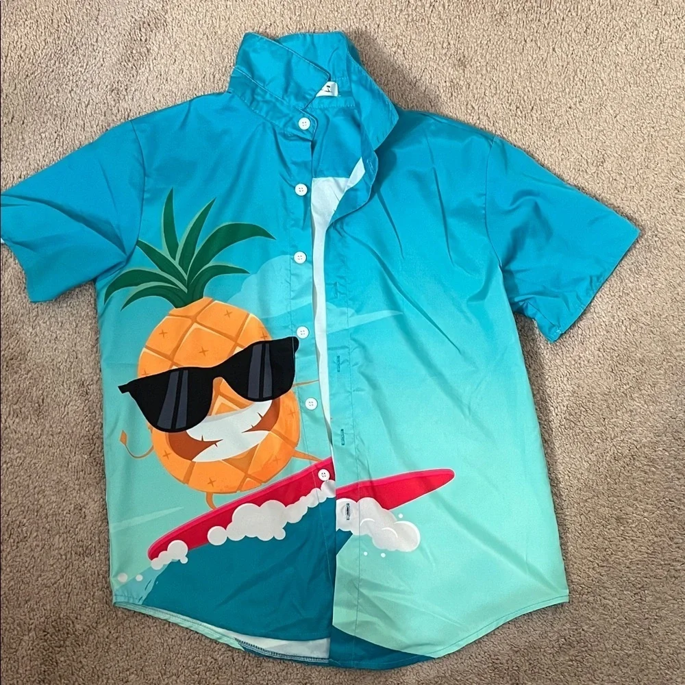 Tropical Blue Pineapple Surf Kids Shirt